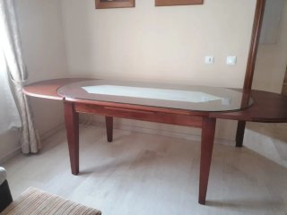 Mesa comedor extensible madera cerezo con cristal