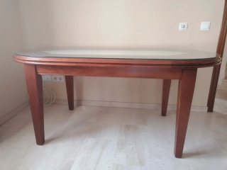 Mesa comedor extensible madera cerezo con cristal