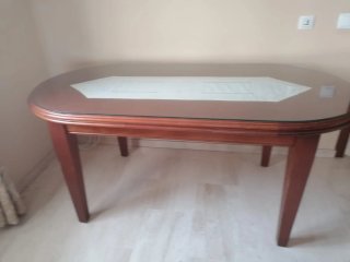 Mesa comedor extensible madera cerezo con cristal