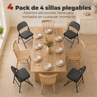 4 Sillas Plegables Acolchadas Negras