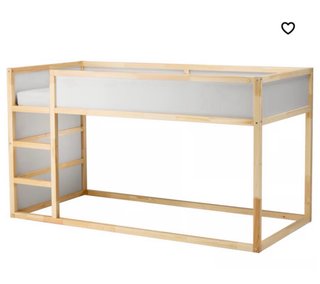 Cama alta KURA 90x200 Ikea pino/blanca y dorsel