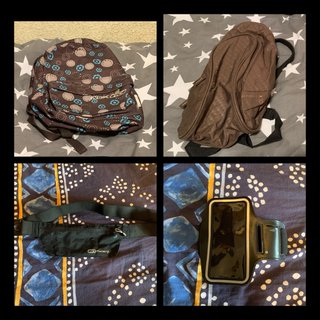 Lote 2 mochilas, riñonera y brazalete