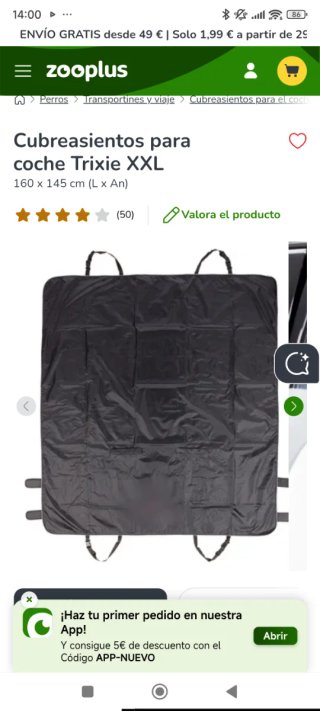 Cubre asiento XL para perro