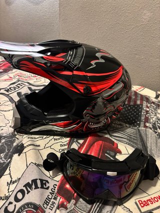 Casco Moto Enduro Cross Negro Rojo Talla L