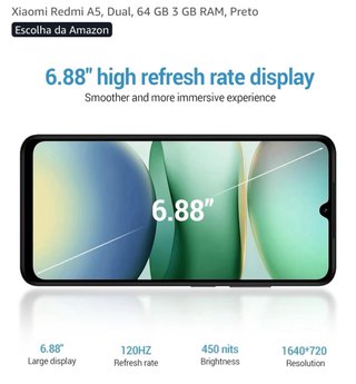 Xiaomi Redmi A5, Dual, 64 GB 3 GB RAM, Negro 120hz