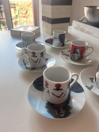Juego 6 Tazas y Platos Café Motivos Cubanos