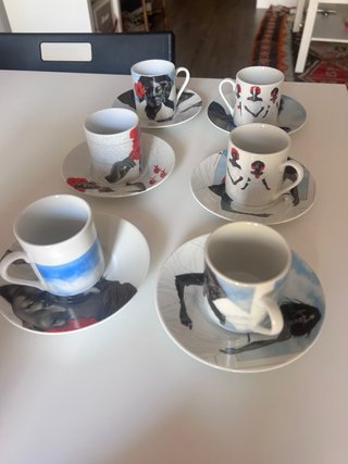 Juego 6 Tazas y Platos Café Motivos Cubanos