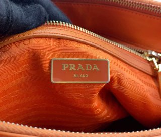 Borsa Prada Arancione Autentica in Pelle Large