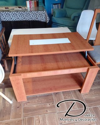Mesa de centro elevable madera y cristal