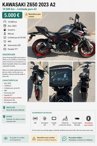 Kawasaki Z650 2023 A2 - 10.500 km