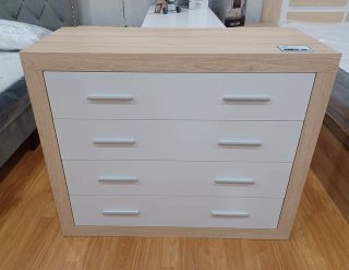 Cómoda 4 cajones madera y blanco