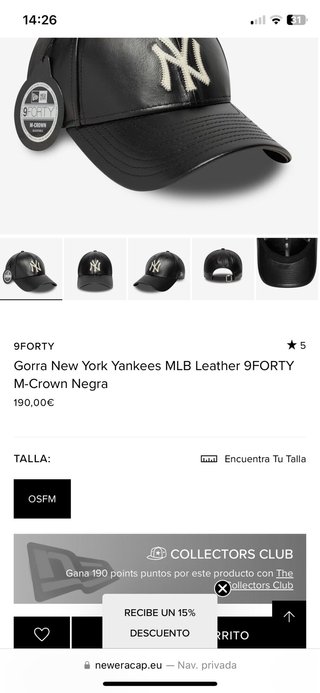 Gorra New York Yankees MLB Cuero Negra 9FORTY