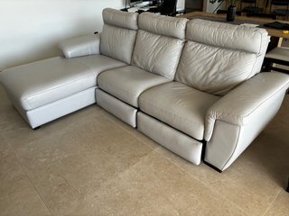Sofá Chaiselongue 3 Plazas Gris Claro piel natural
