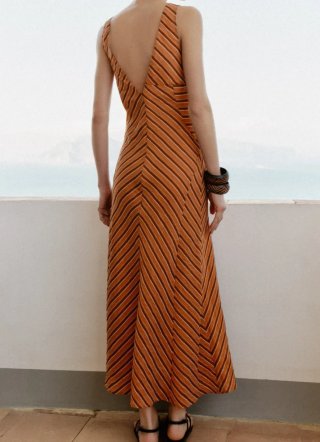 Vestido Zara Rayas Naranja y Marrón