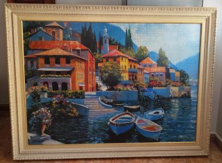 Cuadro puzzle pueblo y paisaje con marco