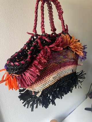 Borsa paglia multicolore con frange
