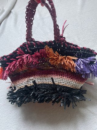 Borsa paglia multicolore con frange