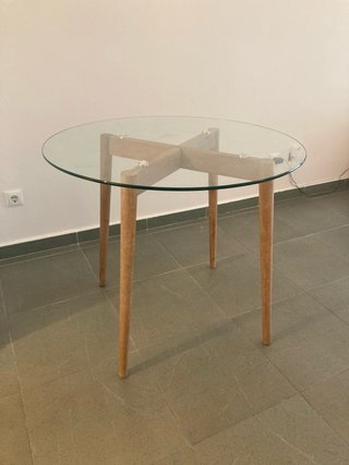Mesa comedor redonda cristal madera