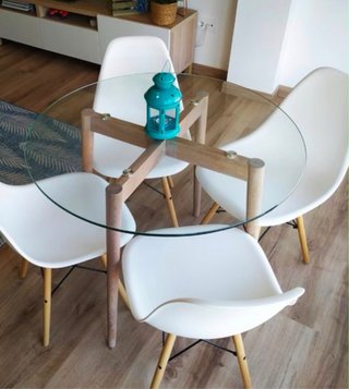 Mesa comedor redonda cristal madera