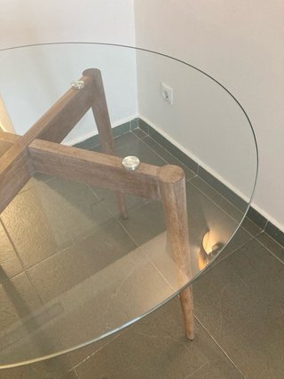 Mesa comedor redonda cristal madera