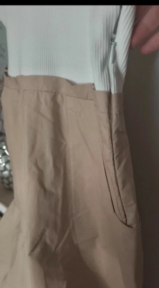 Vestido ZARA combinado blanco y beige