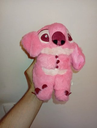 Peluche Angel Stitch Rosa Fala e Mexe