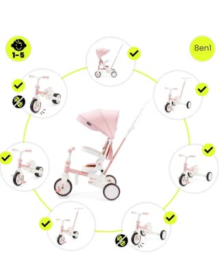 Triciclo evolutivo plegable 8 en 1. Color rosa