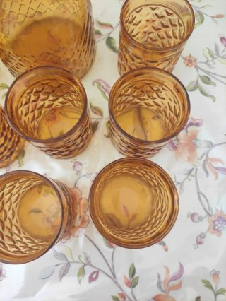 Set Brocca 9 Bicchieri Porta Ghiaccio Ambra Vintag