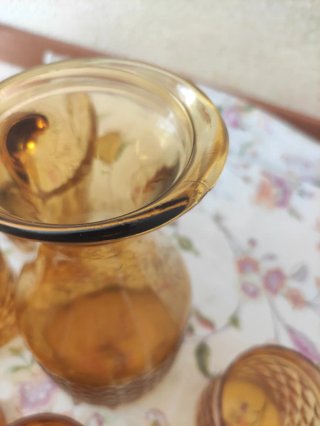 Set Brocca 9 Bicchieri Porta Ghiaccio Ambra Vintag