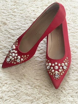 Zapatos joya satén rojo Pedro Miralles