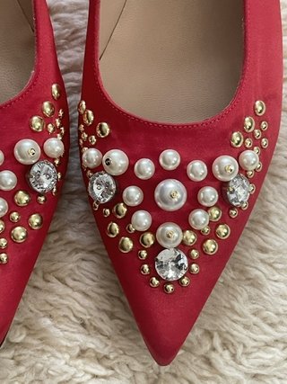 Zapatos joya satén rojo Pedro Miralles
