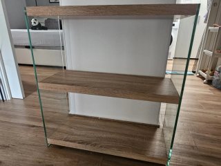 Mueble recibidor moderno madera + cristal