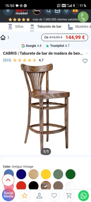Sillas de bar de madera (50 unidades)
