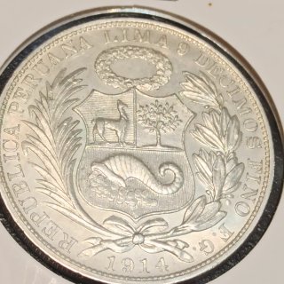 Moneda Plata Perú Un Sol 1914 FG