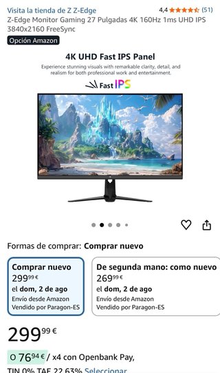 Monitor Gaming Z-Edge 27” 4K 160Hz 1ms -Sin abrir