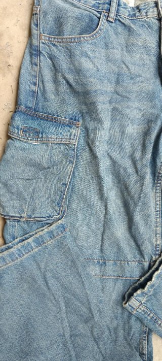 Pantalón Cargo Vaquero Bershka | Denim Azul Ancho