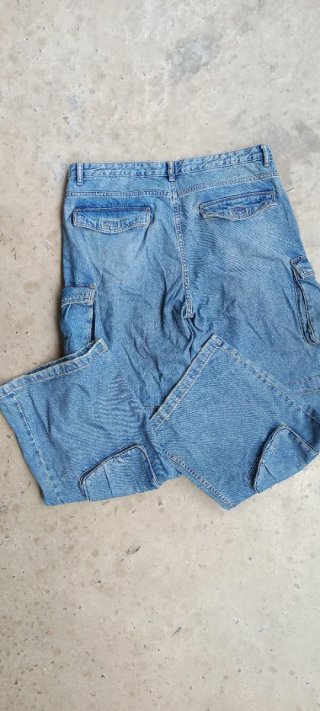 Pantalón Cargo Vaquero Bershka | Denim Azul Ancho