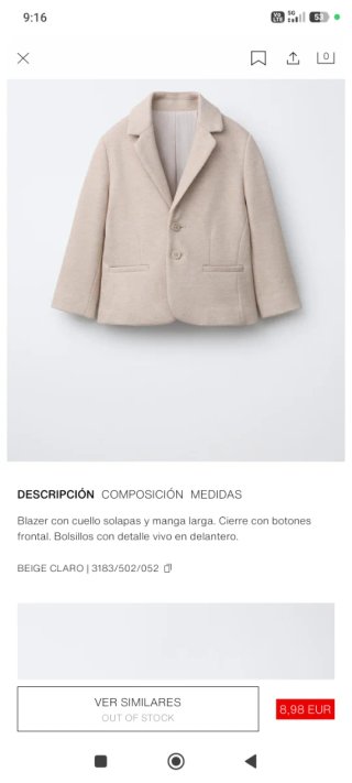 Blazer Zara beige niño talla 6 años