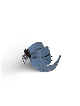 Cinturón cuero punk tachuelas azul