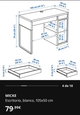 Escritorio Ikea Micke 105x50 Blanco