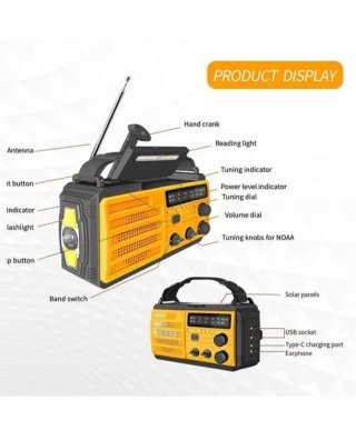 Radio Solar Manivela 8000 mAh AM/FM Emergencia