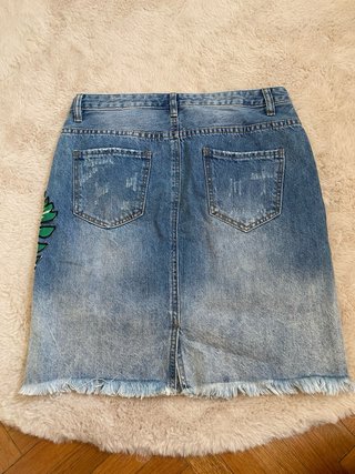 Gonna jeans Monogram patch fiori tropicali