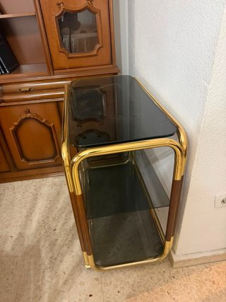 Carrito auxiliar cristal y metal dorado