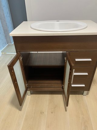 Mueble de baño madera y cristal