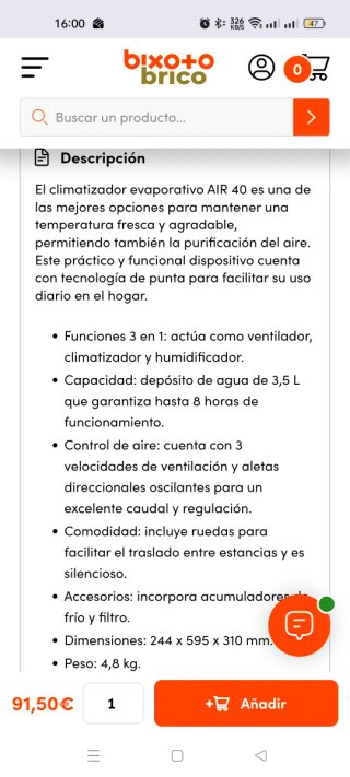 Climatizador Orbegozo 40L