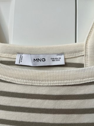 Camiseta tirantes MNG rayas beige y verde