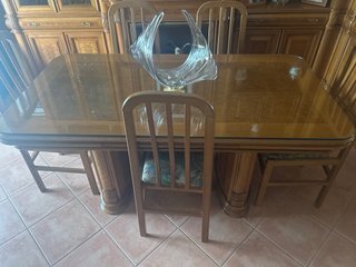 Mesa de salón extensible madera y cristal