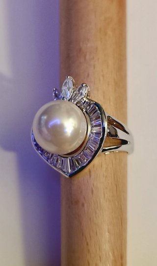 Anillo Perla Vintage Corona Plata