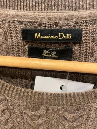 Massimo Dutti Cable Knit Brown Cotton Silk...