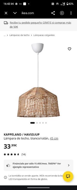 Lámpara de techo Ratan Ikea modelo Havsdjup